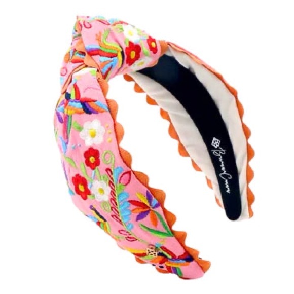 Pink Floral Embroidered Otomi Ric Rac Headband - Picture 1 of 2